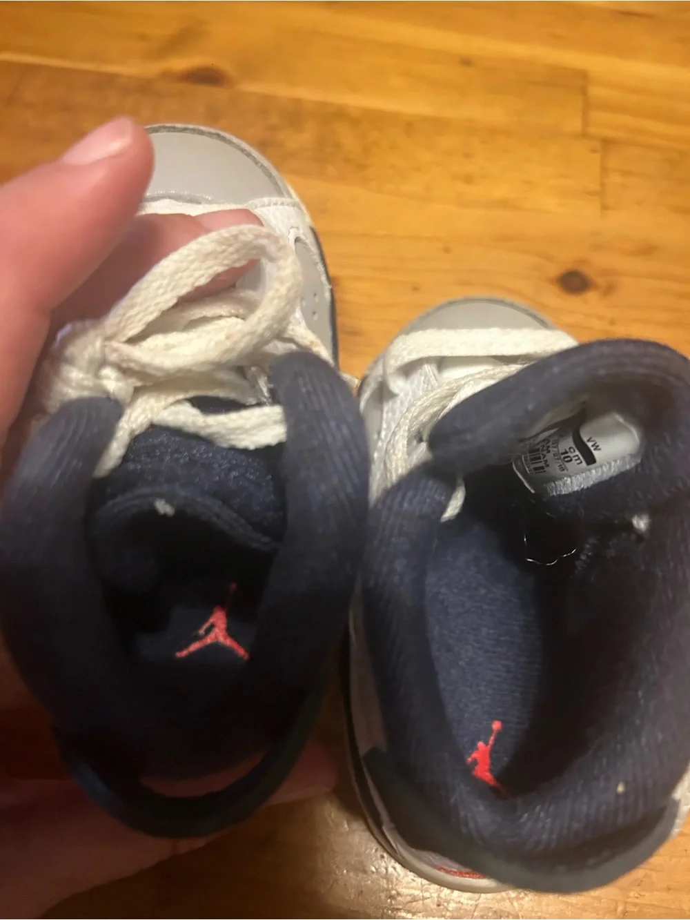 Jordan Baby/Toddler White Navy and Red High-Top Sneakers